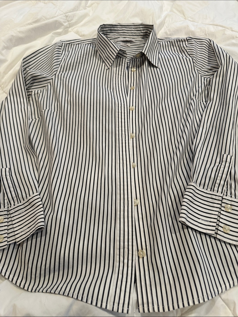 Women’s Classic Black & White Stripe Button-Down Shirt